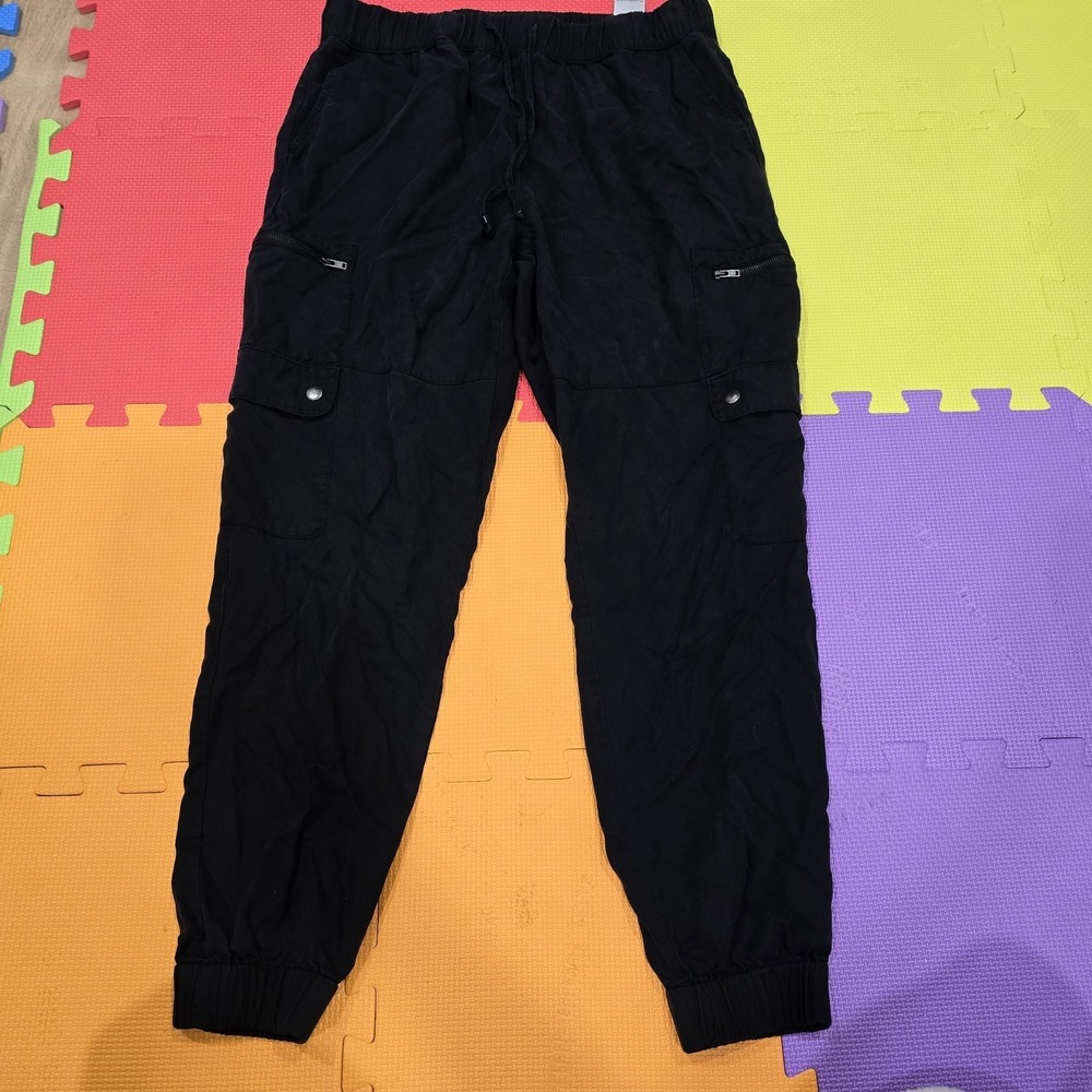 Banana Republic Black Cargo Joggers Women's Medium 100% Lyocell Elastic Waist